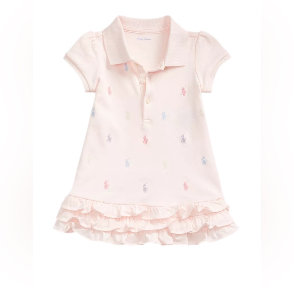 Ralph Lauren Girls Pale Pink Polo Dress with Multicolor Pony Embroidery